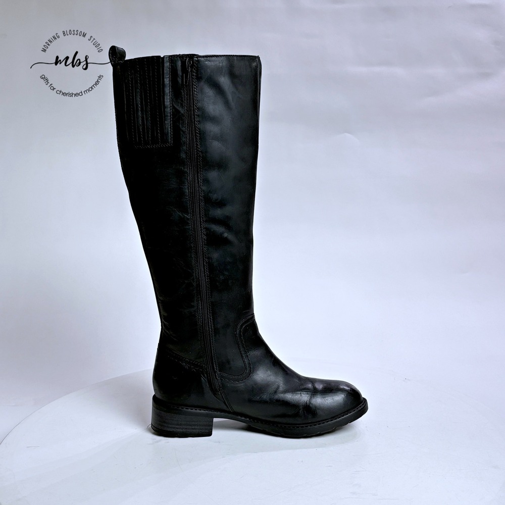 Clarks‎ Leather Fur Lined Side Zip Tall Boots Black Women 7 - Picture 5 of 13
